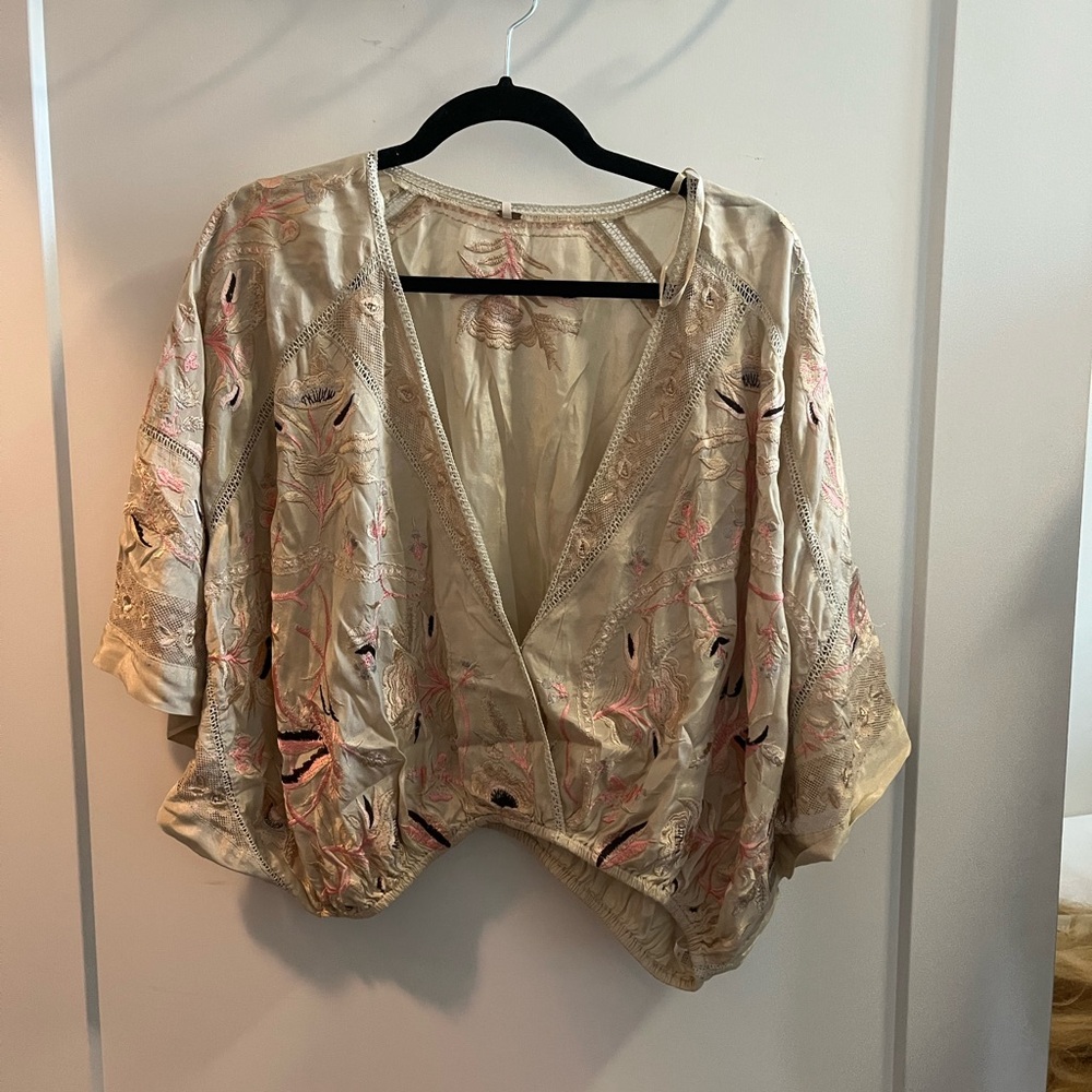 Free People Gold Wrap Blouse with 3/4 Sleeves